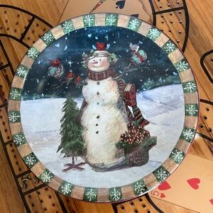 Certified International Susan Winget Snowman Plate with Green and Red Accents